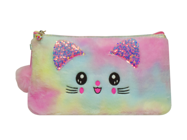 Cosmetiquera Peluche Gato Rosa Orejas Oro 10 1167