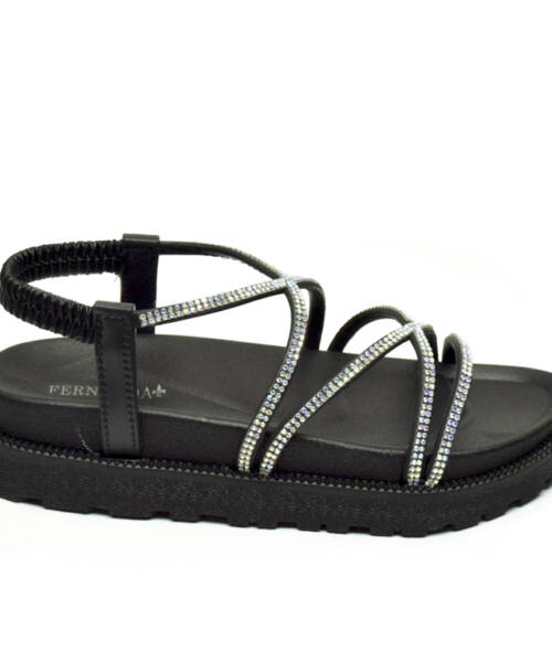 Sandalias Tiras Brillos Negro Mod. 102 1423