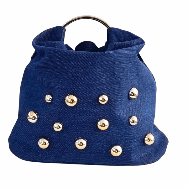 Bolsa Tela Azul con Argollas Oro Mod. 23 1101 - Image 3