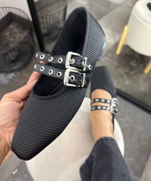 Flats Tipo Valerina Negro Con Textura  Mod. 04 0915