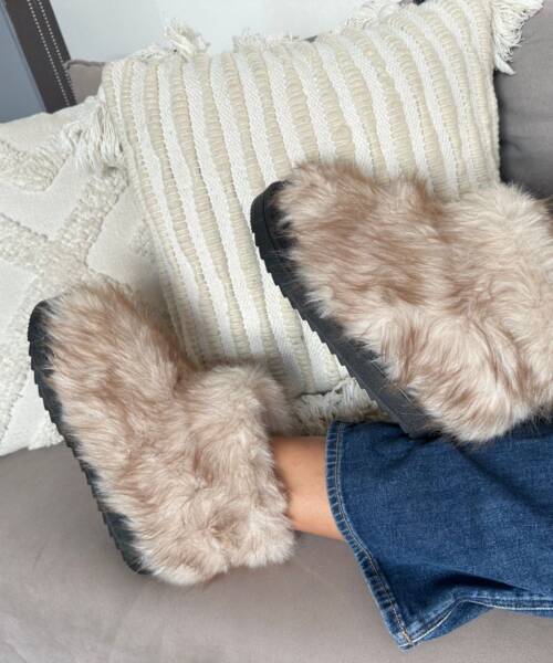 Pantuflas Botita De Peluche Beige Mod. 102 0632