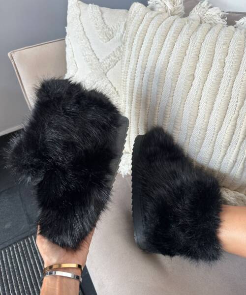Pantuflas Botita De Peluche Negro Mod. 102 0632