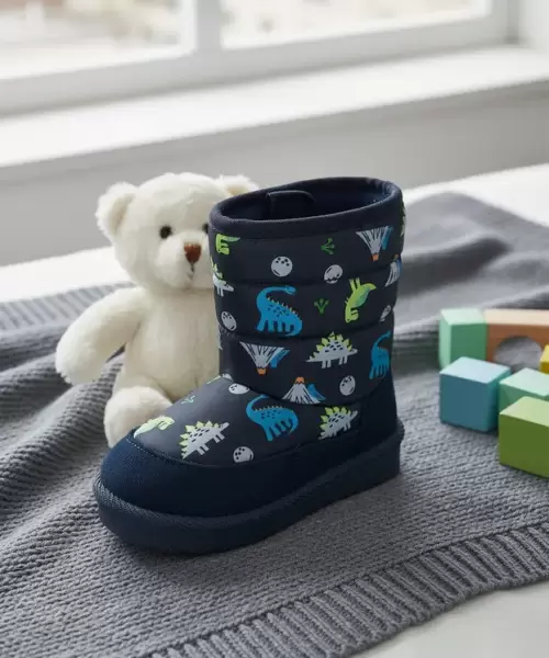 Botita Infantil Abollonada Azul Marino con Dinosaurios Mod. 26 0010