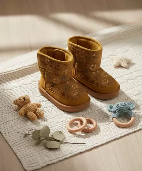 Botita Infantil Abollonada Camel con Ositos Mod. 26 0010