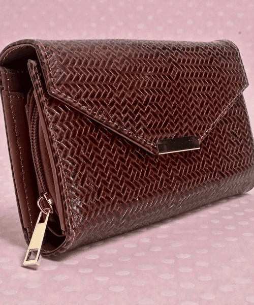 Cartera De Piel estilo Tejido Café Para Dama Mod. 10 1050