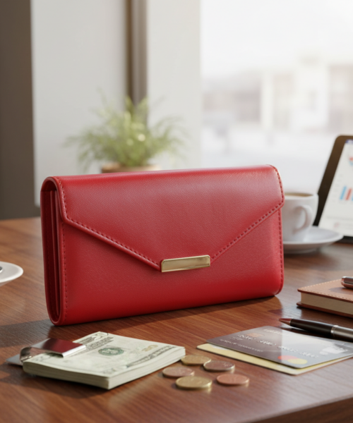 Cartera De Piel Roja Para Dama Mod. 10 1050