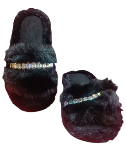 Pantuflas Negras con Piedras Estilo Glam para Estar en Casa Mod. 10 4390