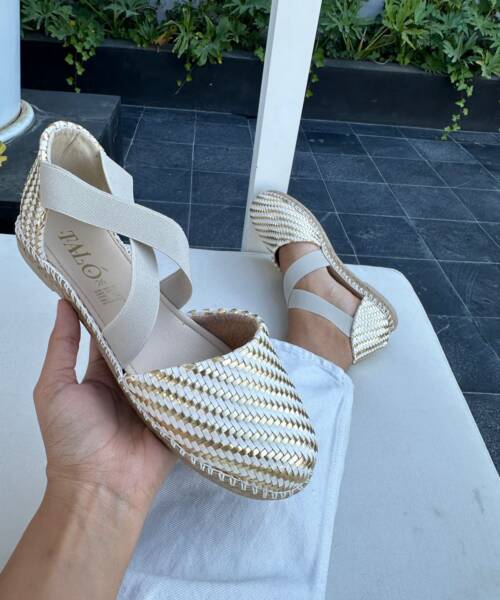 Alpargatas de Tapete Tejido Oro y Blanco Mod. 04 0100