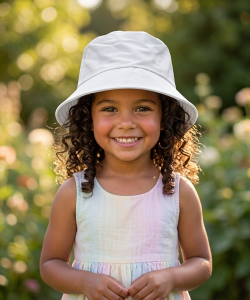 Sombrero Bucket Infantil Liso color Blanco Mod. 10 0405