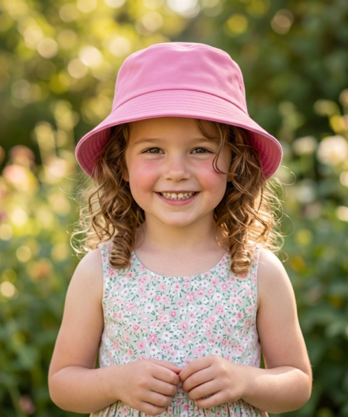 Sombrero Bucket Infantil Liso color Rosa Mod. 10 0405