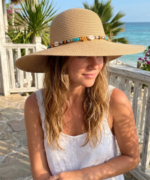 Sombrero Playero de Paja en Color Kaky Mod. 10 0544