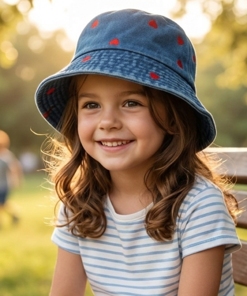 Sombrero Bucket Infantil Azul Oscuro con Corazones Mod. 10 0560