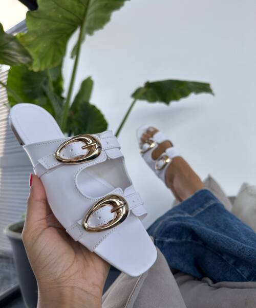 Sandalias Blancas tipo Slide con Hebilla Doble Mod. 102 1900