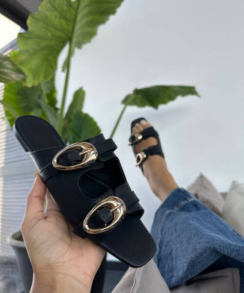 Sandalias Negras tipo Slide con Hebilla Doble Mod. 102 1900