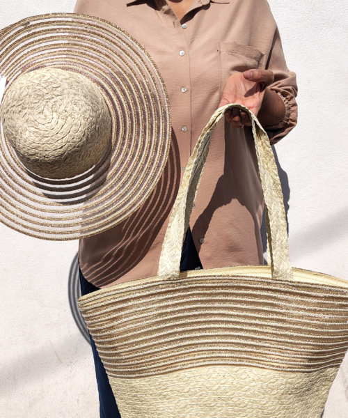 Combo Bolsa y Sombrero Color Beige Mod. 35 0138