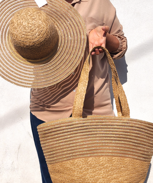 Combo Bolsa y Sombrero Color Paja Mod. 35 0138