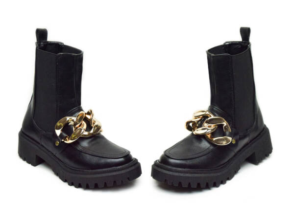 Bota Chelsea Negro Cadena Oro 1001