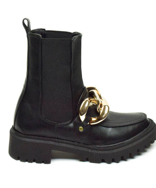 Bota Chelsea Negro Cadena Oro 1001 Perfil