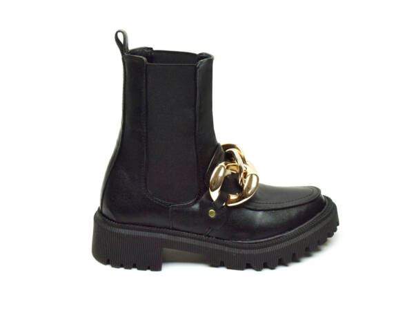 Bota Chelsea Negro Cadena Oro 1001 Perfil